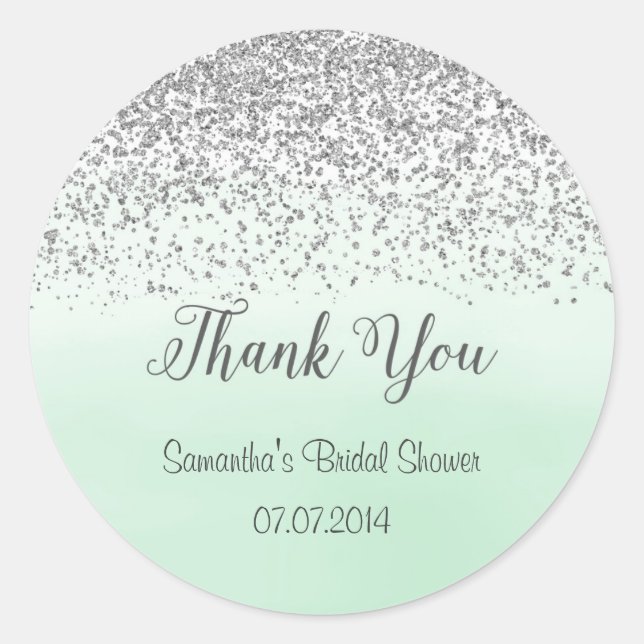 Silver and Mint Bridal Shower Sticker (Front)