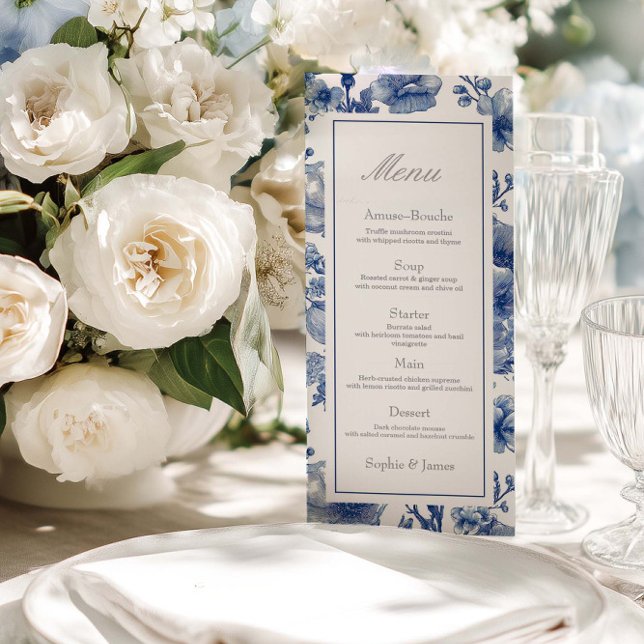 Silver And Navy Blue Wedding Flat Menu (Creator Uploaded)
