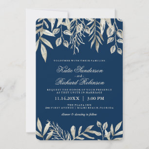 Silver and Navy Blue Wedding Invitations