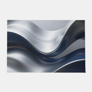 Silver And Navy Fluid Waves Abstract Modern Design Doormat