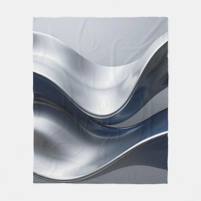 Silver And Navy Fluid Waves Abstract Modern Design Fleece Blanket (Front)