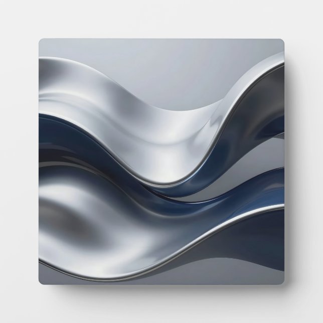 Silver And Navy Fluid Waves Abstract Modern Design Plaque (Front)