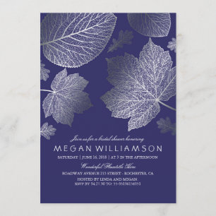 Silver and Navy Leaves Fall Bridal Shower Invitation