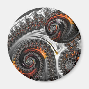 Silver and Orange Mandelbrot Sphere Magnet