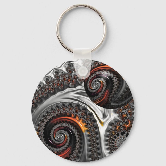 Silver and Orange Mandelbrot with Sphere Key Ring (Front)