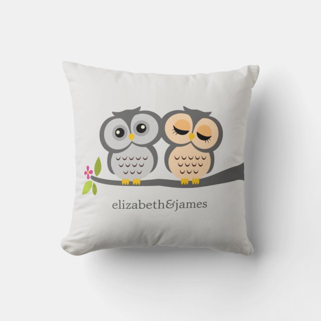 Silver and Orange Owls Custom Throw Pillow (Front)