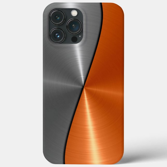 Silver and Orange Stainless Steel Metal Case-Mate iPhone Case (Back)