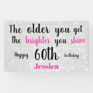 Silver and Pink 60th Birthday personalised Banner
