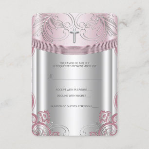 Silver and Pink Baby Girl Christening RSVP