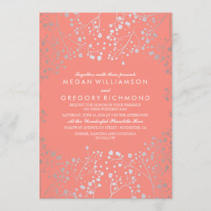Silver and Pink Baby's Breath Vintage Wedding Invitation