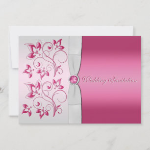 Silver and Pink Floral Invitation