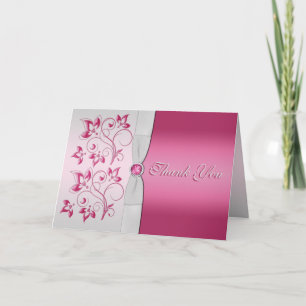 Silver and Pink Floral Thank You Card