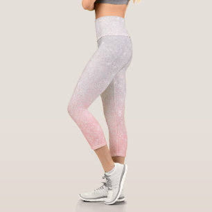 Silver and Pink Glitter Ombre Luxury Design Capri Leggings
