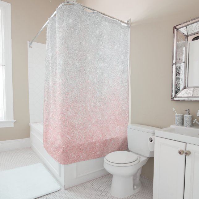 Silver and Pink Glitter Ombre Luxury Design Shower Curtain (In Situ)