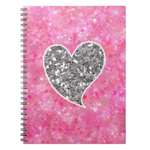 Silver and Pink Glittery Hearts Notebook