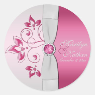 Silver and Pink Monogrammed 1.5" Round Sticker