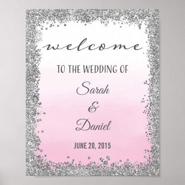 Silver and Pink Ombre Wedding Welcome Poster Print (Front)