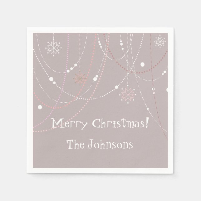 Silver and Pink Retro Christmas Atomic Napkin (Front)