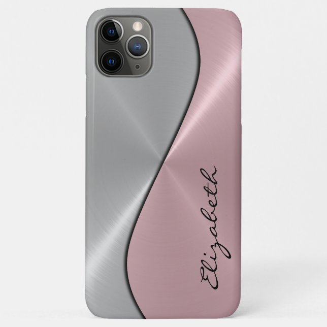 Silver and Pink Stainless Steel Metal Case-Mate iPhone Case (Back)