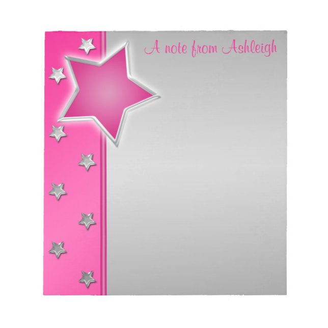 Silver and Pink Stars Notepad (Front)