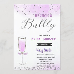 Silver and purple brunch and bubbly theme invitation
