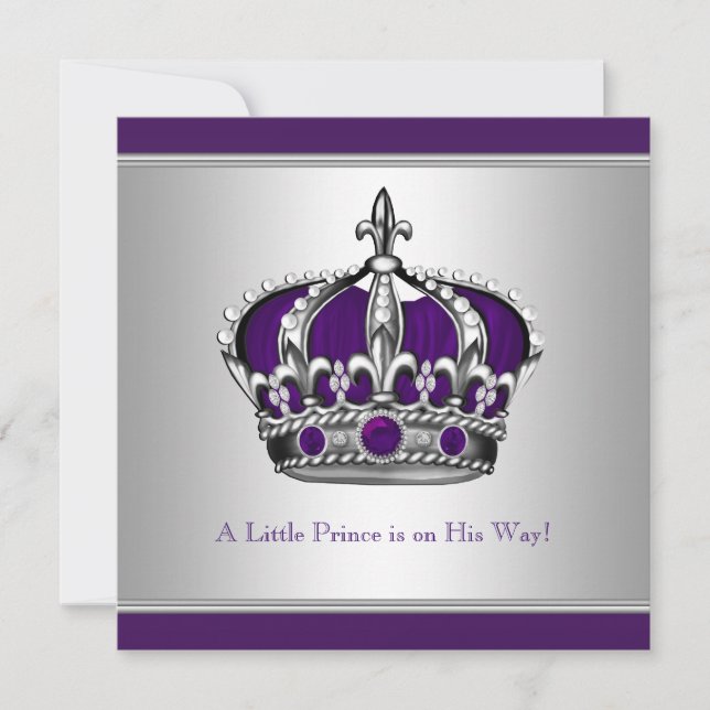 Silver and Purple Crown Little Prince Baby Shower Invitation (Front)