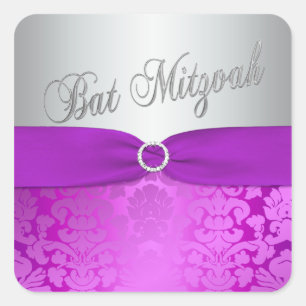 Silver and Purple Damask Bat Mitzvah Sticker