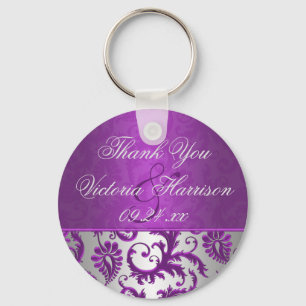 Silver and Purple Damask II Wedding Favour Key Ring