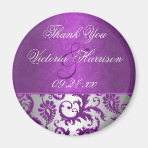 Silver and Purple Damask II Wedding Favour Magnet