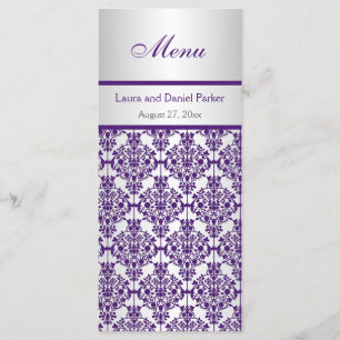 Silver and Purple Damask Menu Card