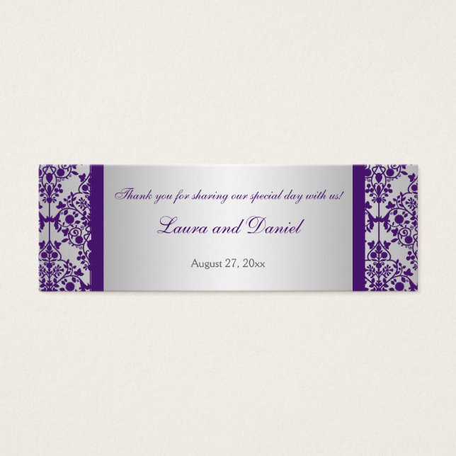 Silver and Purple Damask Wedding Favour Tag (Front)