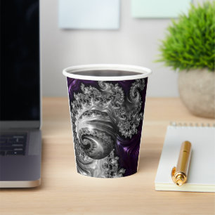 Silver and Purple Fractal Vortex Paper Cups