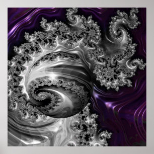 Silver and Purple Fractal Vortex Poster