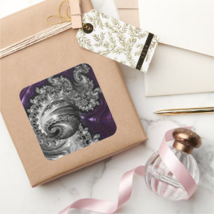 Silver and Purple Fractal Vortex Square Sticker