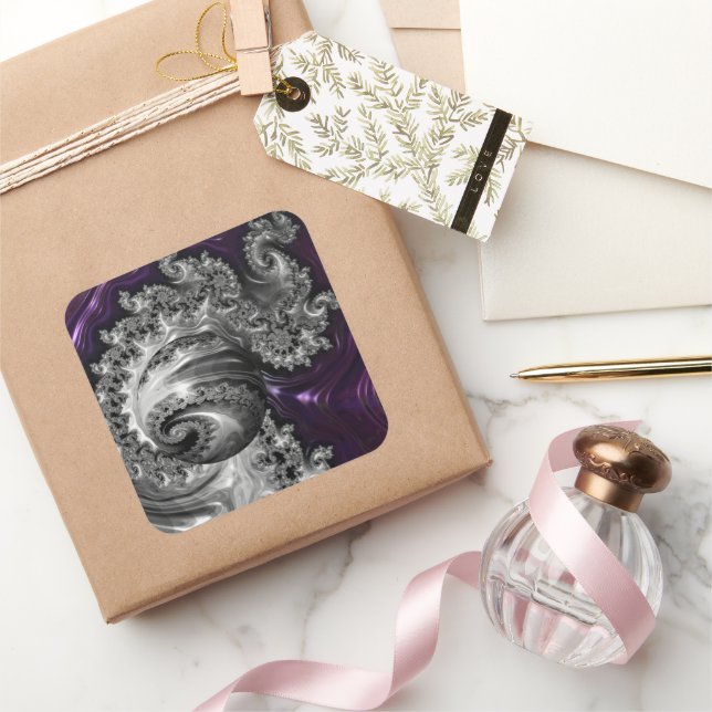 Silver and Purple Fractal Vortex Square Sticker (Gifting)