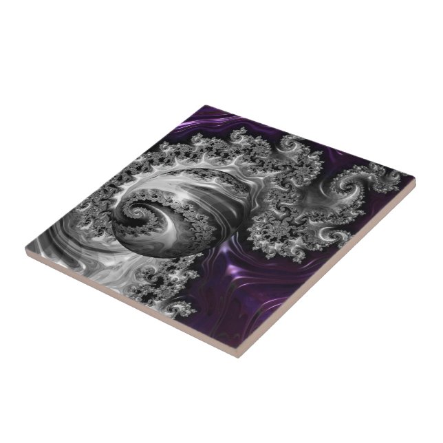 Silver and Purple Fractal Vortex Tile (Side)