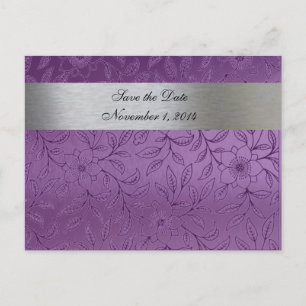 Silver and Purple Metallic Save the Date Announcement Postcard