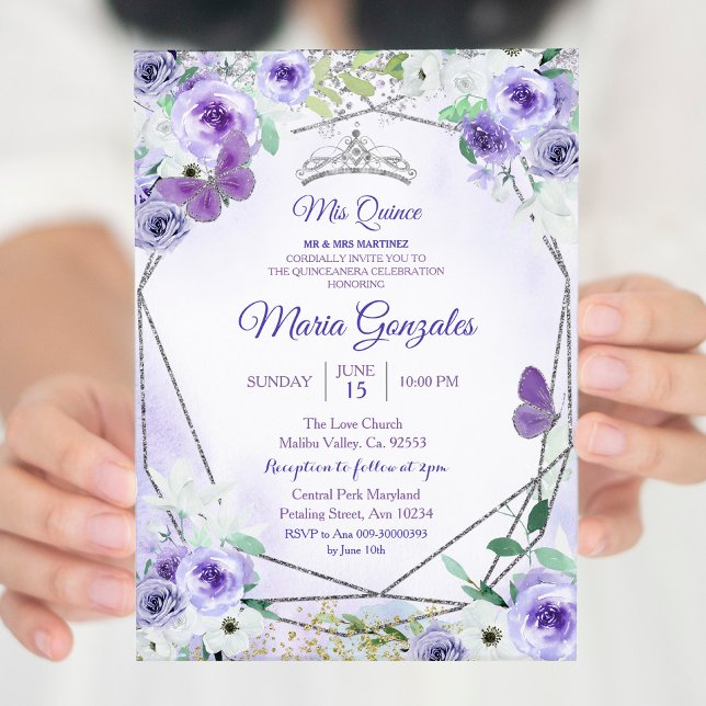 Silver and Purple Mis Quince Birthday Invite (Creator Uploaded)