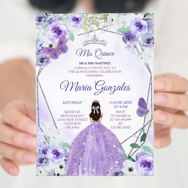 Silver and Purple Mis Quince Invitation (Creator Uploaded)