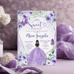 Silver and Purple Sweet Sixteen Birthday Party Invitation
