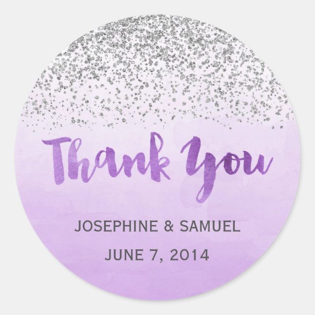 Silver and Purple Watercolor Round Stickers (Front)