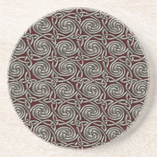 Silver And Red Celtic Spiral Knots Pattern Coaster