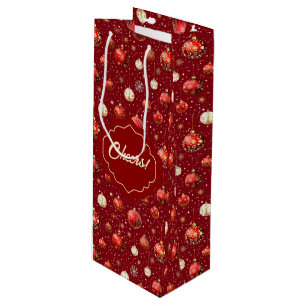 Silver and Red Christmas Balls Wine Gift Bag