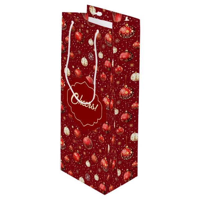 Silver and Red Christmas Balls Wine Gift Bag (Front Angled)