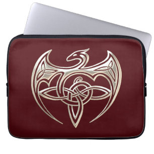 Silver And Red Dragon Trine Celtic Knots Art Laptop Sleeve