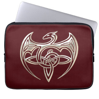 Silver And Red Dragon Trine Celtic Knots Art Laptop Sleeve