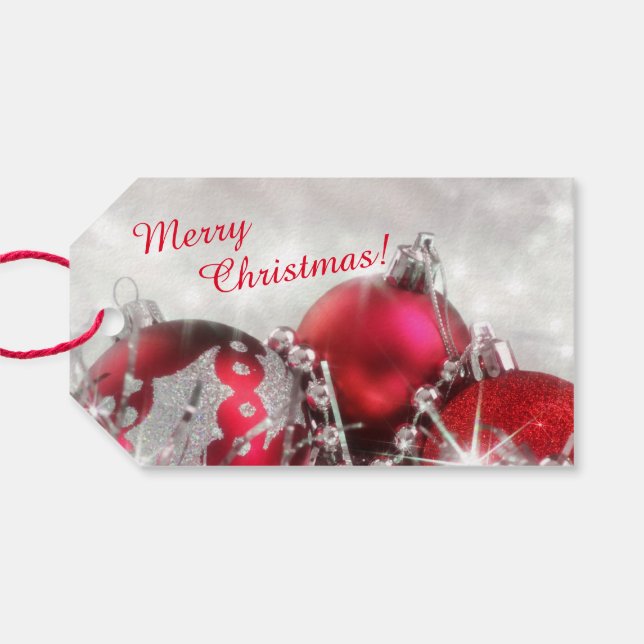 Silver And Red Merry Christmas Gift Tag (Back Horizontal)