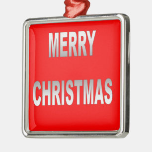Silver And Red Merry Christmas Metal Tree Decoration