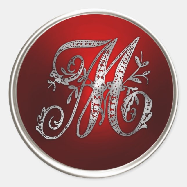 Silver and Red Monogram M Envelope Seal (Front)