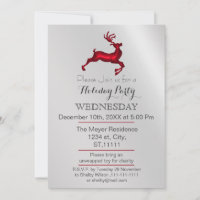 Silver and Red Reindeer holiday party Invitation